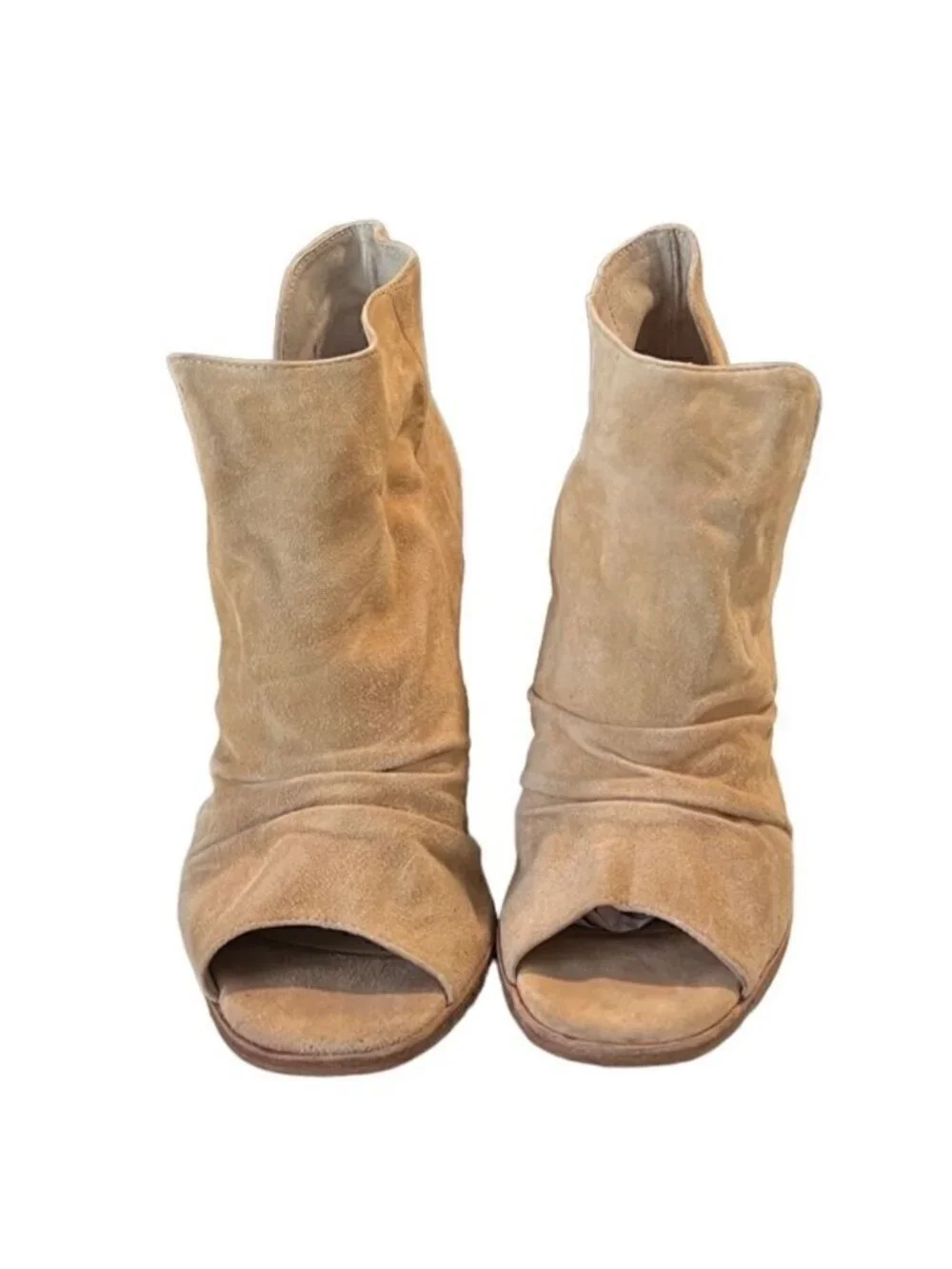 42 Gold Tan Loyalty Suede Open Toe Block Heel Booties Size 10